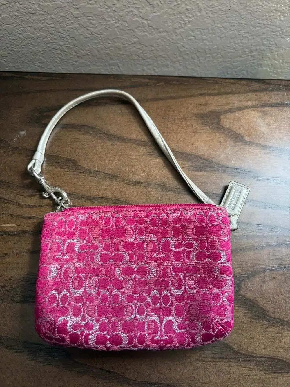 Coach Signature C Pink and Silver Wristlet Pouch - Picture 1 of 4